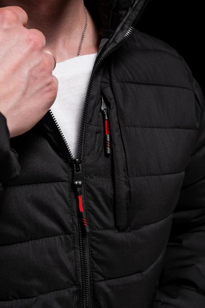 Стьобана чоловіча куртка чорна з капюшоном, кишеня на грудях 2222 чор фото