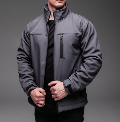 Чоловіча куртка на флісі без капюшона Softshell сіра 2225 сір фото