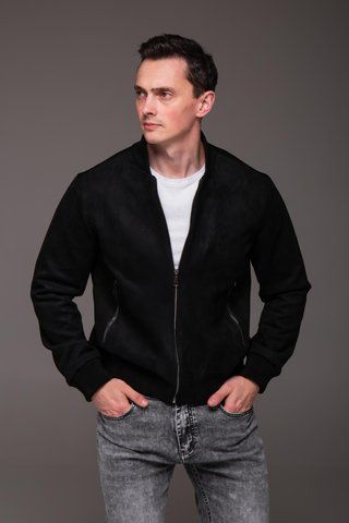 Куртка бомбер замшева комір стійка чоловіча чорна