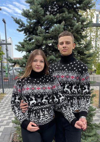 Светр новорічний парний (1шт) "Різдвяний олень" з високою горловиною, чорний