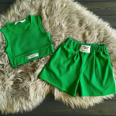 Костюм літній , комплект топ і шорти в рубчик, для дівчинки , зелений 0962 фото