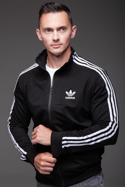 Чоловіча спортивна олімпійка з лампасами на блискавці, чорна
