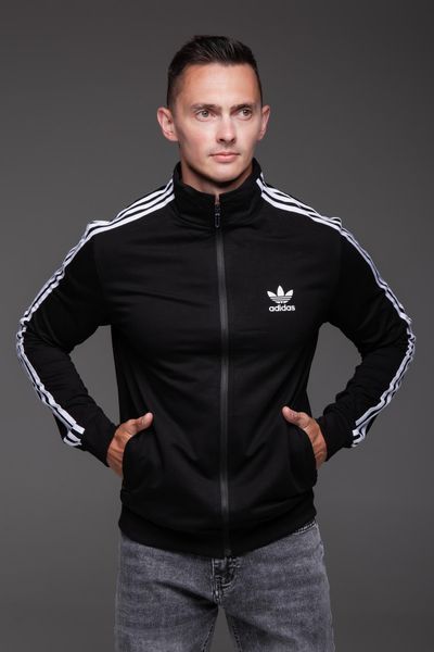 Чоловіча спортивна олімпійка з лампасами на блискавці, чорна