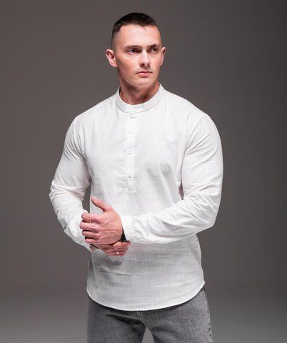 Сорочка чоловіча лляна на довгий рукав ,Style біла