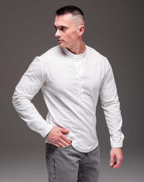 Сорочка чоловіча лляна на довгий рукав ,Style біла