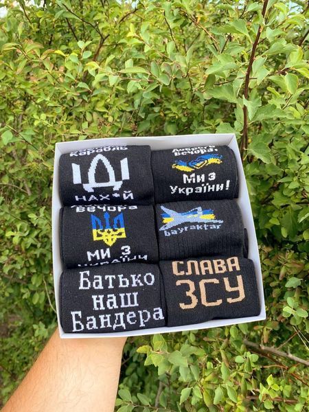 Бокс чоловічих патріотичних шкарпеток на 6 пар 40-45 р в подарунковій коробці із стрічкою весна-осінь-літо