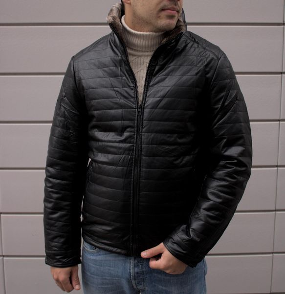 Чоловіча зимова шкіряна куртка на хутрі 2171 фото