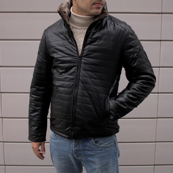 Чоловіча зимова шкіряна куртка на хутрі 2171 фото