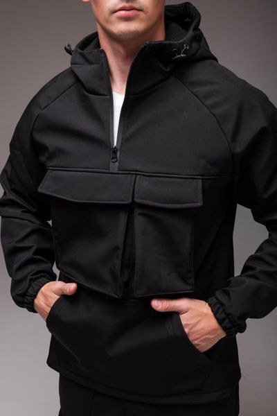 Костюм чоловічий утеплений флісом , анорак та штани ,Softshell , чорний