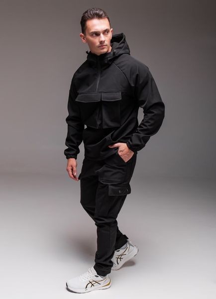 Костюм чоловічий утеплений флісом , анорак та штани ,Softshell , чорний