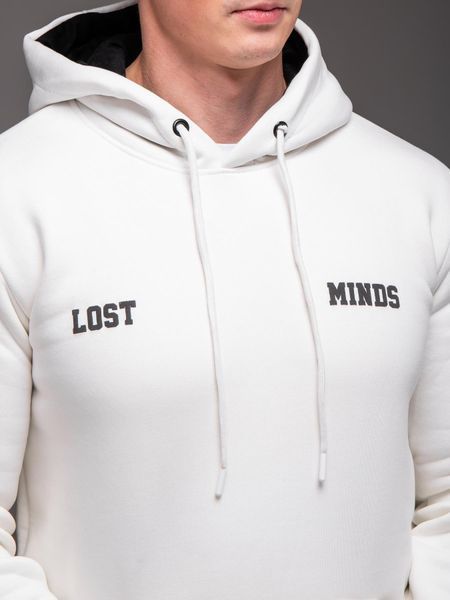 Чоловічий білий худі на флісі , з капюшоном ,"Lost Minds"