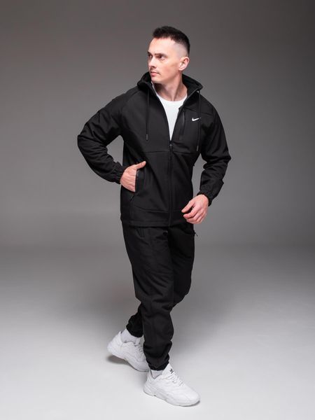 Чоловічий утеплений костюм Softshell з капюшоном чорний