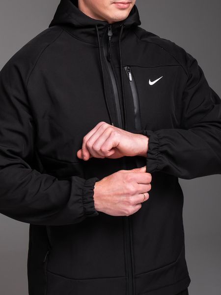 Чоловічий утеплений костюм Softshell з капюшоном чорний