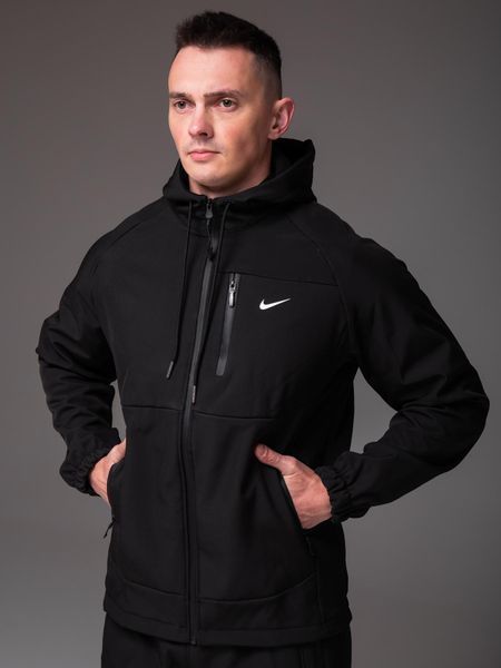 Чоловічий утеплений костюм Softshell з капюшоном чорний