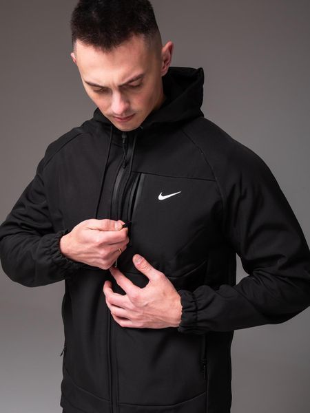 Чоловічий утеплений костюм Softshell з капюшоном чорний