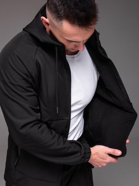 Чоловічий утеплений костюм Softshell з капюшоном чорний