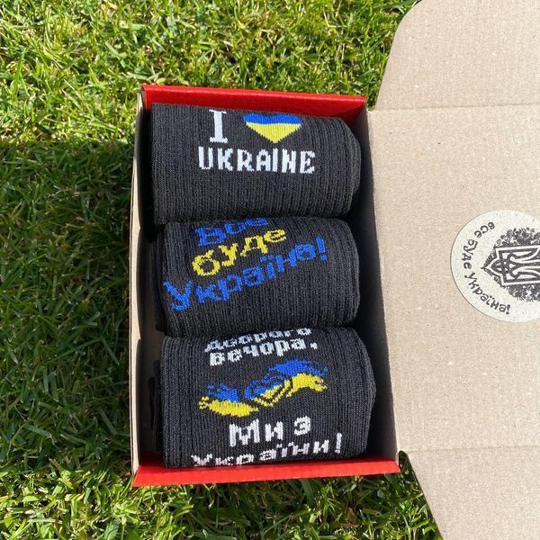 Бокс чоловічих патріотичних шкарпеток 40-45 3 пари в коробці весна-осінь-літо