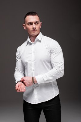 Сорочка класична, приталена, чоловіча на довгий рукав, біла 2042 бел фото