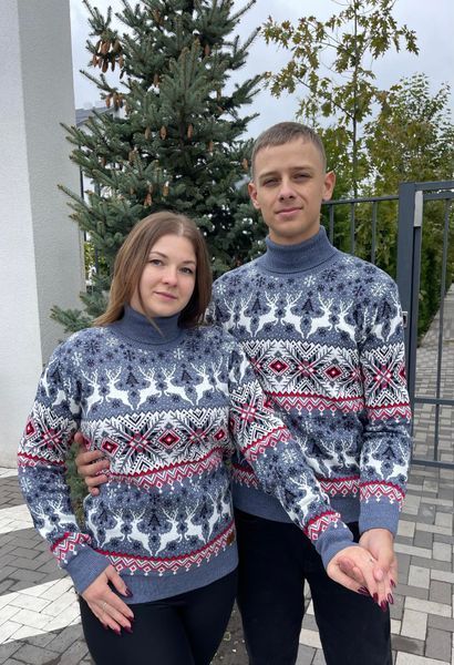 Светр новорічний парний (1шт) "Орнамент" з високою горловиною, джинс