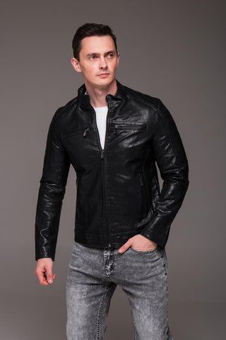 Чоловіча коротка куртка Slim Fit з екошкіри чорна