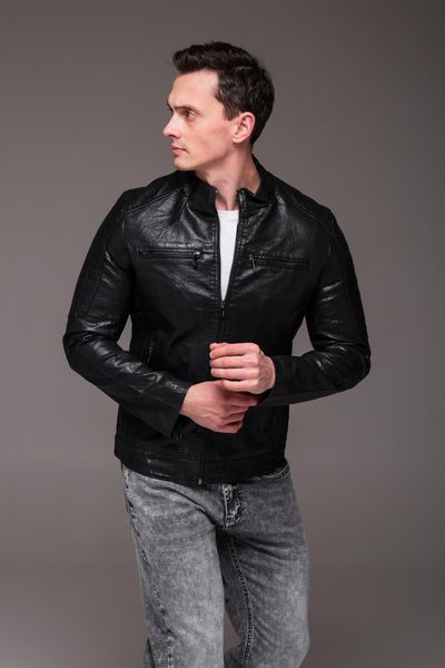 Чоловіча коротка куртка Slim Fit з екошкіри чорна