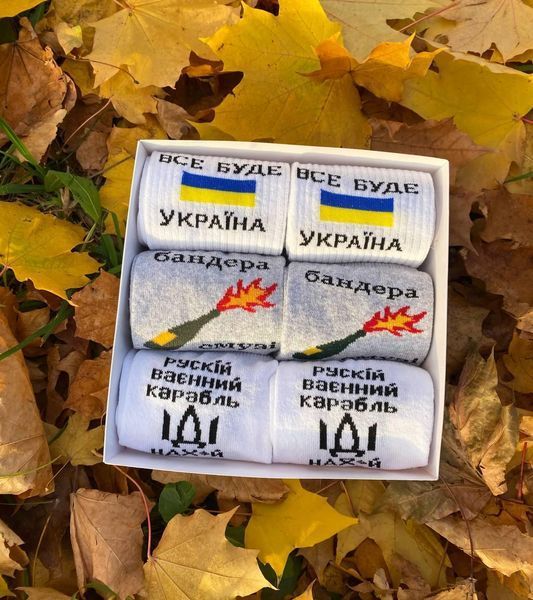 Бокс чоловічих патріотичних шкарпеток на 6 пар 41-45 р в подарунковій коробці із стрічкою весна-осінь