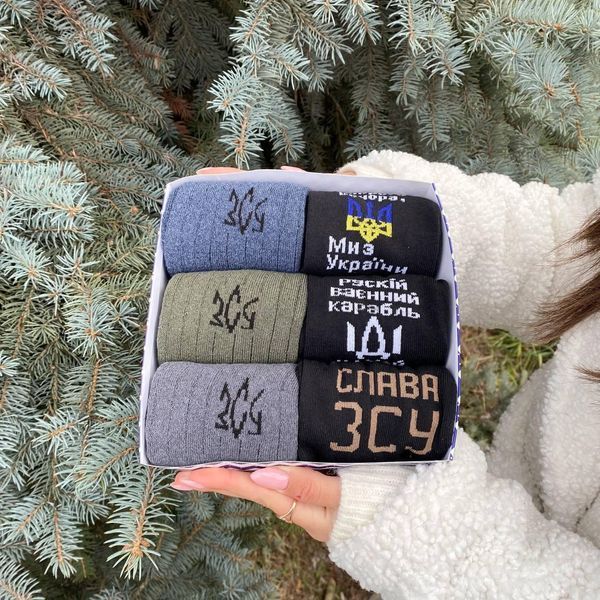 Новорічний подарунковий Бокс чоловічих патріотичних шкарпеток на 6 пар 41-45 р
