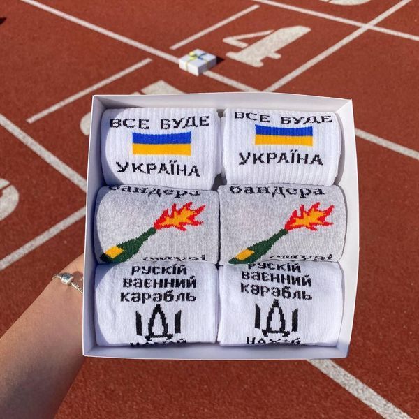 Бокс чоловічих патріотичних шкарпеток на 6 пар 41-45 р в подарунковій коробці із стрічкою весна-осінь