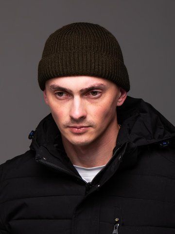 Шапка чоловіча докер в'язана щільна в рубчик зелена