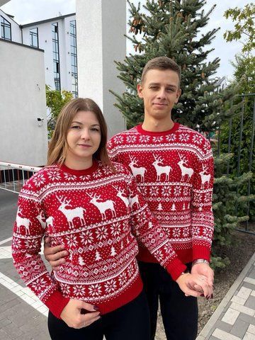Светр новорічний парний (1шт) "Великий олень" з круглою горловиною, червоний