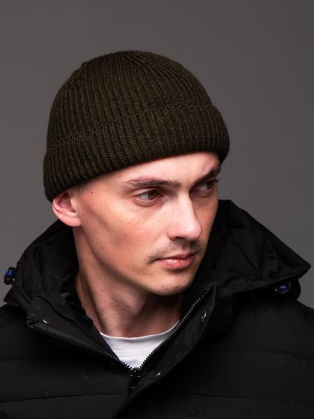 Шапка чоловіча докер в'язана щільна в рубчик зелена