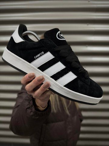 Зимові Кросівки Adidas Campus, чорно-білі з хутром