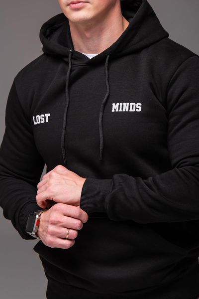 Чоловічий чорний худі на флісі , з капюшоном "Lost Minds"