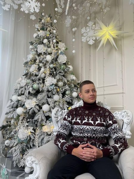 Светр новорічний парний (1шт) "Орнамент" з високою горловиною, бордо
