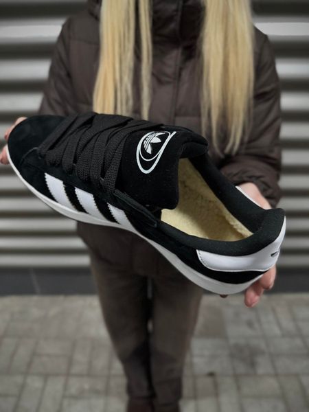 Зимові Кросівки Adidas Campus, чорно-білі з хутром