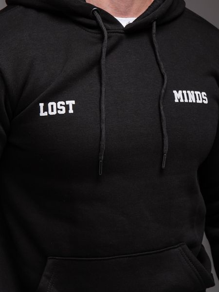 Чоловічий чорний худі на флісі , з капюшоном "Lost Minds"