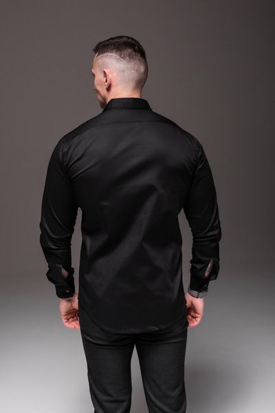 Сорочка класична, приталена, чоловіча на довгий рукав, чорна 2042 чор фото