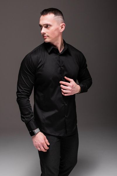 Сорочка класична, приталена, чоловіча на довгий рукав, чорна 2042 чор фото
