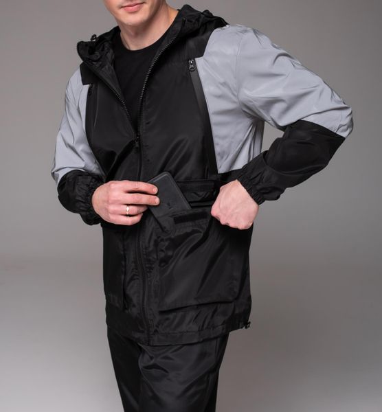 Куртка-вітрівка чоловіча , з капюшоном , з рефлективними вставками на рукавах 2060 фото