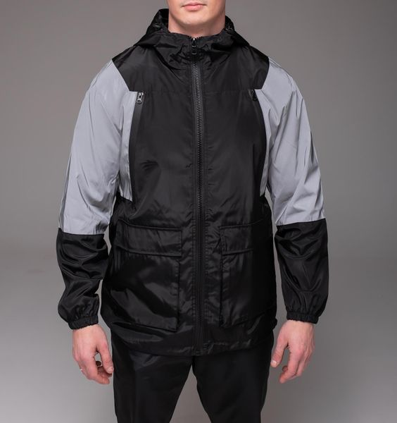 Куртка-вітрівка чоловіча , з капюшоном , з рефлективними вставками на рукавах 2060 фото