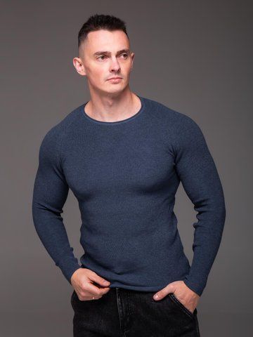 Светр чоловічий приталений Slim fit, аквамарин
