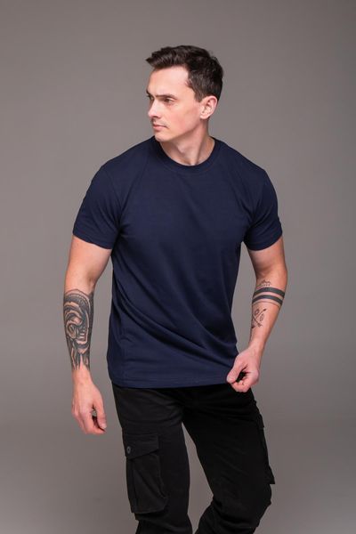 Футболка чоловіча однотонна батал 2XL&ndash;6XL вільного крою темно-синя