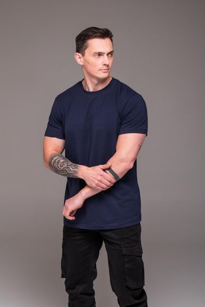 Футболка чоловіча однотонна батал 2XL&ndash;6XL вільного крою темно-синя