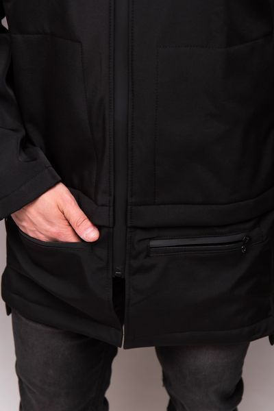 Чоловіча куртка подовжена чорна Softshell на флісі