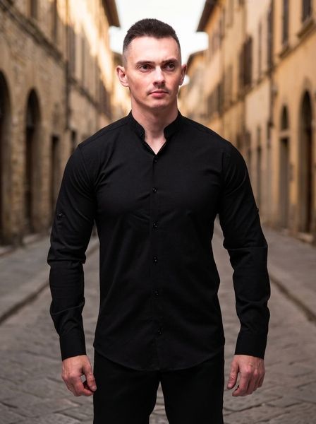 Сорочка чоловіча з довгими рукавами Slim Fit чорна