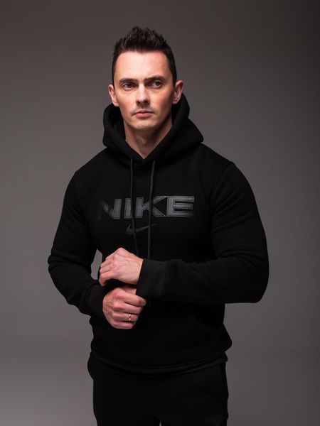 Чоловічий утеплений костюм Nike з капюшоном,чорний
