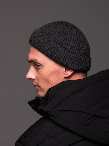 Шапка чоловіча докер в'язана щільна в рубчик темно-сіра