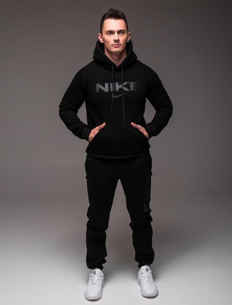 Чоловічий утеплений костюм Nike з капюшоном,чорний
