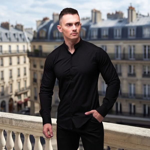 Сорочка чоловіча з довгими рукавами Slim Fit чорна