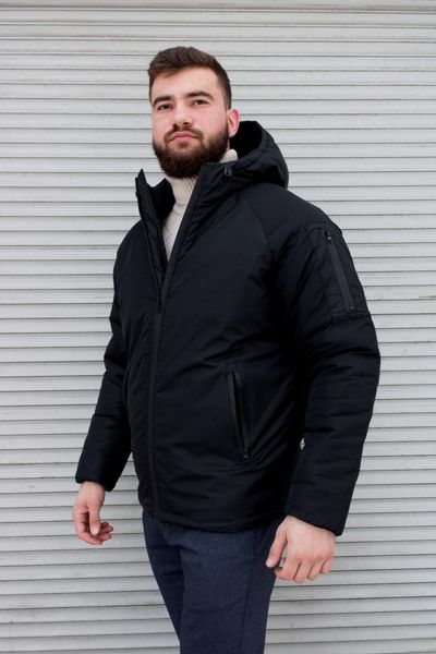 Чоловіча зимова куртка з капюшоном,з матової плащівки, чорна 2120 чор фото